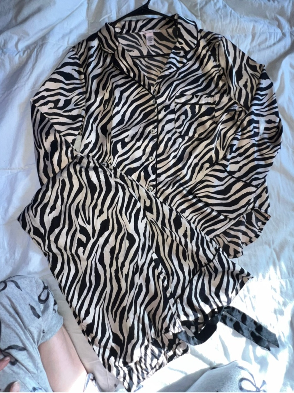 Zebra Print Button-Up Pajama Set - Black & White